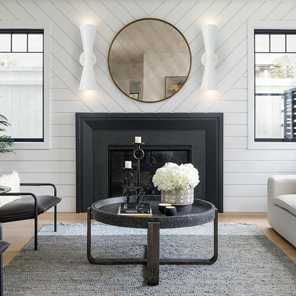 Modern Indoor Wall Sconces Set of 2, Up and Down White Wall Sconces, Mid Century Indoor Wall Light Fixture, Hardwired Wall Mounted Lamp for Living Room, Bathroom, Bedroom, Hallway, 18inches