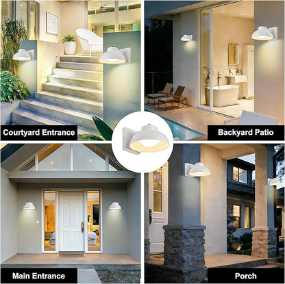 LED Outdoor Wall Lights, 2 Pack Dusk to Dawn LED Porch Light 12W Integrated 3000K Farmhouse Barn Style White Metal Wall Mount Light Hardwired for Porches, Garages, Patios, Sheds, Driveways, Walkways