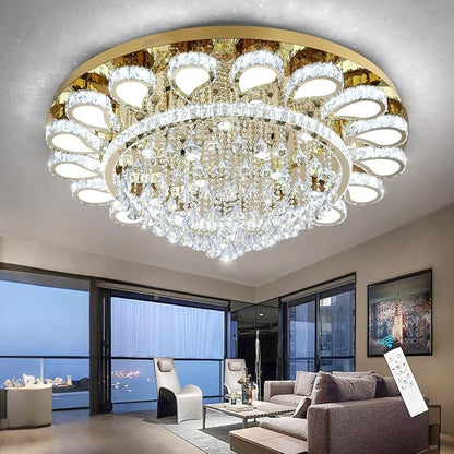HAIXIANG Extra Large Chandelier for Living Room Crystal Chandeliers High Ceiling Light Fixtures Luxury Modern Dimmbale Lighting Gold Lights for Entryway Foyer
