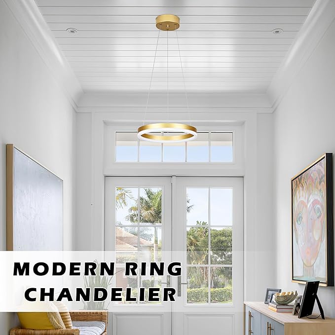 12" Gold Led Ring Chandelier Ring Modern Led Chandelier Modern Pendant Lights Adjustable Height Light Contemporary Light Fixture for Kitchen Island Bedroom Kitchen Island Dining Room