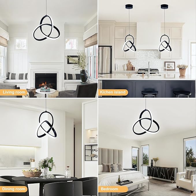MAYNA Modern Spiral Led Pendant Light, 4000K Natural White Pendant Light Kitchen Island, 18W Adjustable Height Island Light Fixture for Kitchen Bedroom Kitchen Island Cafe, 1 Pack (Black)