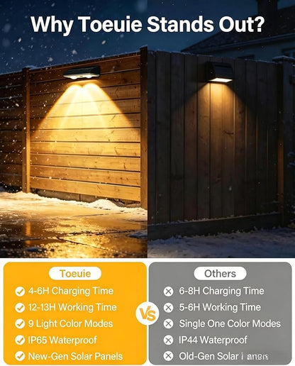 Solar Fence Lights Outdoor, Ultra-Bright 85LM Fence Lights Solar Powered, 9 RGB Color Modes, IP65 Waterproof, 12H Dusk to Dawn Glow for Pool/Deck/Patio/Wall/Backyard, 2 Pack, Matte Black