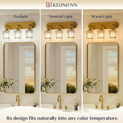 Keonjinn 5-Light Bathroom Light Fixtures, Crystal Gold Bathroom Vanity Lights Over Mirror, Vanity Lighting Fixtures with Crystal Square Shades (E26 Socket, Exclude Bulb)