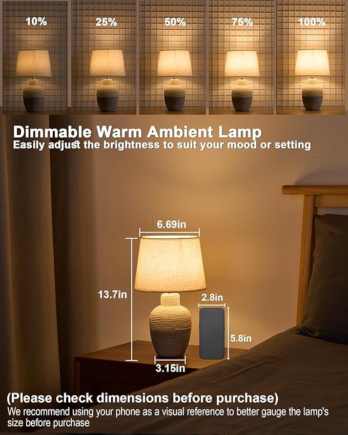 UMEXUS 13" Small Cordless Rechargeable Table Lamp, Ceramic, Remote Control Timer, Dimmer, RGB, Battery Operated, Warm Light Rustic Farmhouse Lamp for Kitchen Living Room Nightstand, Beige & Blue-Gray
