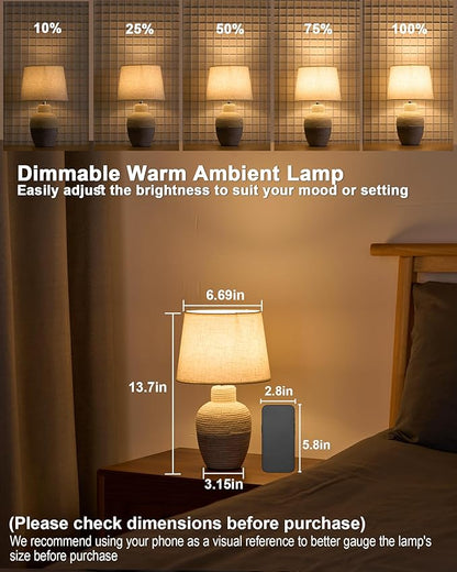 UMEXUS 13" Small Cordless Rechargeable Table Lamp, Ceramic, Remote Control Timer, Dimmer, RGB, Battery Operated, Warm Light Rustic Farmhouse Lamp for Kitchen Living Room Nightstand, Beige & Blue-Gray