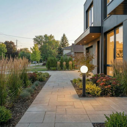 35.5" Outdoor Post Light, Modern Outside Bollard Light with Opal Glass Globe, Black Aluminum Pathway Lamp Post Light for Walkway Driveway Patio Garden, Hardwired, E26 Bulb Not Included