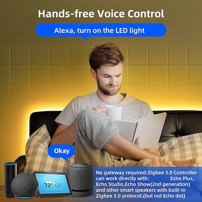 Dimmable Smart ZigBee 3.0 LED controller,compatible with Hub Bridge,Tuya Gateway,Echo Plus for App/Alexa Voice Control Single Color LED Strips DC5V~24V Max 15A(only a ZigBee monochrome controller)