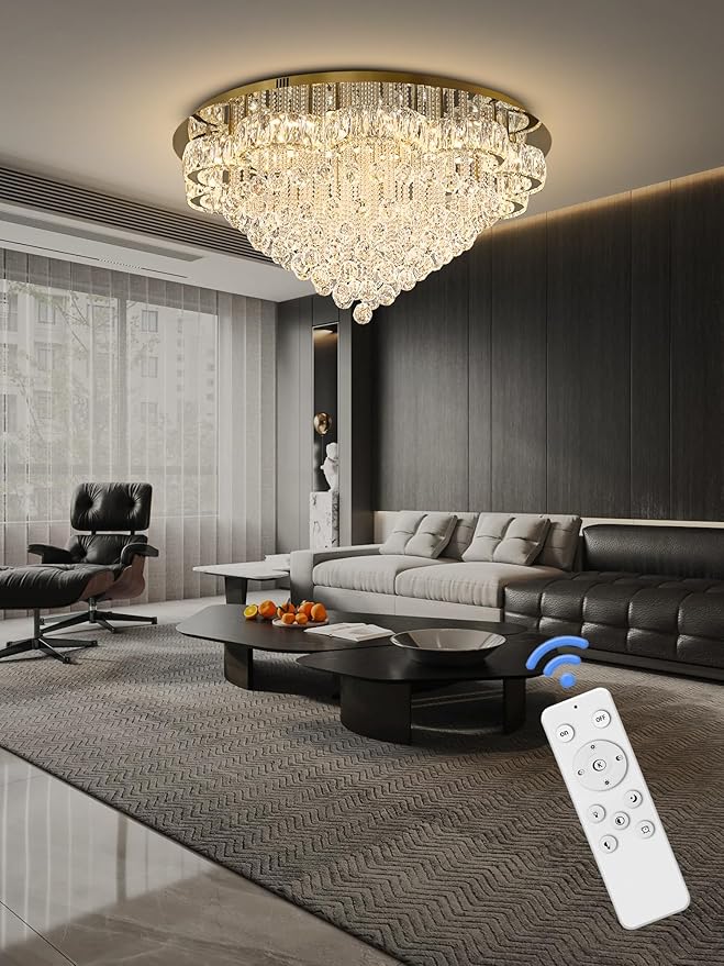 Flashing God 40inches Gold Chanderliers for Living Room Crystal Chandelier Ceiling Light Fixture Raindrop Pendant Light for Foyer Dining Room Hallway Bedroom LED Dimmable Lighting 2700k 4500k 6000k