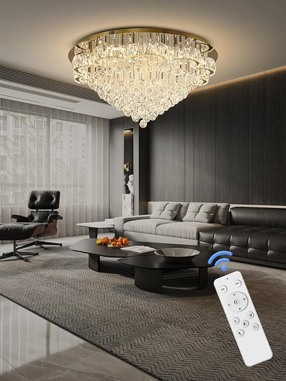 Flashing God 40inches Gold Chanderliers for Living Room Crystal Chandelier Ceiling Light Fixture Raindrop Pendant Light for Foyer Dining Room Hallway Bedroom LED Dimmable Lighting 2700k 4500k 6000k
