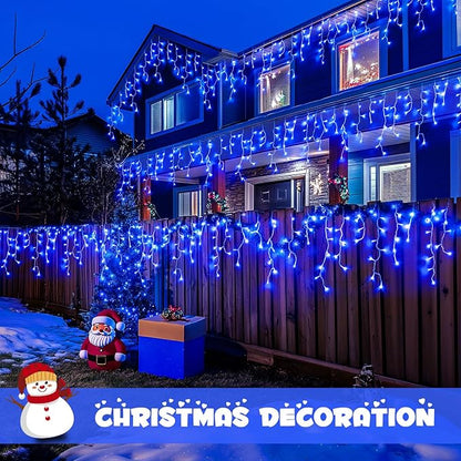 JMEXSUSS 400 LED Blue Icicle Lights for Outdise, 38.8 FT Christmas Icicle Lights Indoor Outdoor with 80 Drops, Blue Christmas Light with Remote Plug in for House Fireplace Christmas Decorations