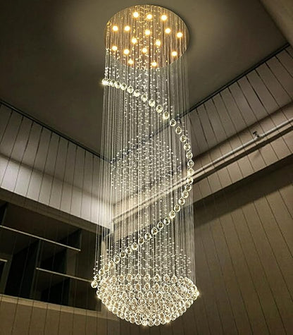 D40'' x H120'' Crystal Chandelier High Ceiling Chandeliers for Staircaes Large Raindrop Chandeliers LED Dimmable Flush Mount Light Fixtures for Foyer Hallway Entryway LED Bulbs Included Gold
