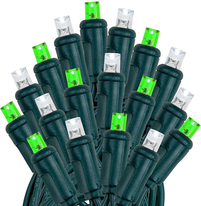 Novelty Lights 25ft 50 LED Green/Pure White Christmas Lights Outdoor/Indoor, 6" Spacing, Green Wire String Lights for Festive Xmas Lighting, IP55, UL Listed, Dimmable, Connectable