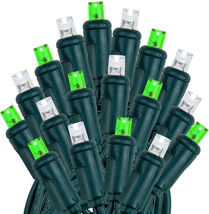 Novelty Lights 25ft 50 LED Green/Pure White Christmas Lights Outdoor/Indoor, 6" Spacing, Green Wire String Lights for Festive Xmas Lighting, IP55, UL Listed, Dimmable, Connectable