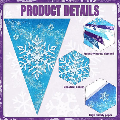 HESTYA 49 ft Winter Party Decoration Snowflake Triangle Banners Snow Pennant Paper Flags for Winter Birthday Party Decoration Supplies