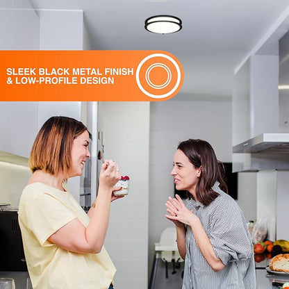 Sylvania 12" Slim Saturn Ring LED Light Fixture, 25W, 5 Temperature Select, Dimmable, 1800 LMS, Black, for Family Rooms/Hallways/Kitchens/Bedrooms - 1 Pack (67239)