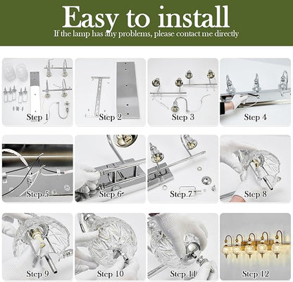 Piepooye Vintage Bathroom Lights Fixtures Gold Vanity Light with Glass Globe LampShade 5 Light Brushed Brass G9 Bulb Wall Sconce Antique Indoor Vanity Light Over Mirror for Kitchen Bedroom Living Room