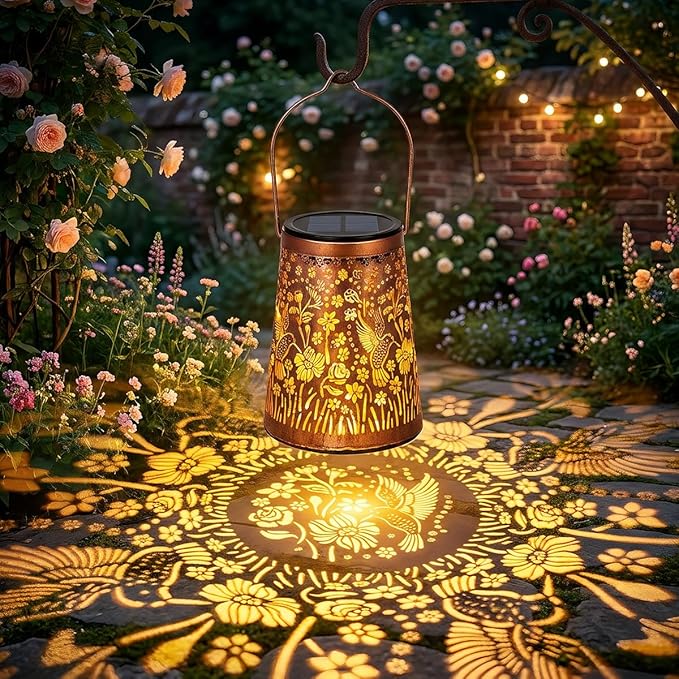 LeiDrail Hummingbird Solar Lanterns Outdoor, 4 Pack Metal Hanging Garden Lights, Waterproof Vintage Copper Decorative Lantern Set for Yard Patio Porch, Gifts for Women Mom Grandma