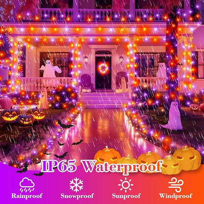 FairyGlim Purple&Orange Halloween Lights, 33FT 100 LED Outdoor String Light with Timer & 8 Modes, 3AA Battery Operated Waterproof String Light for Outdoor and Indoor Halloween Decor
