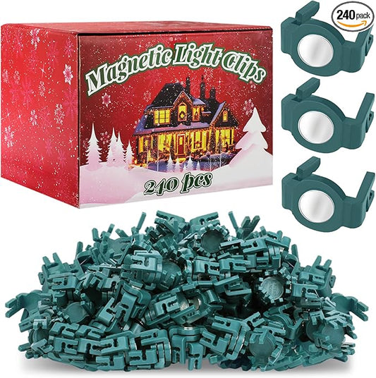 240PCS Extra Strong Magnetic Christmas Light Clips for C9 Socket, Transparent Round Christmas Light Hooks for Outside Decor, Fence, Steel Gutters and Roofs Outdoor Patio Lighting, Green