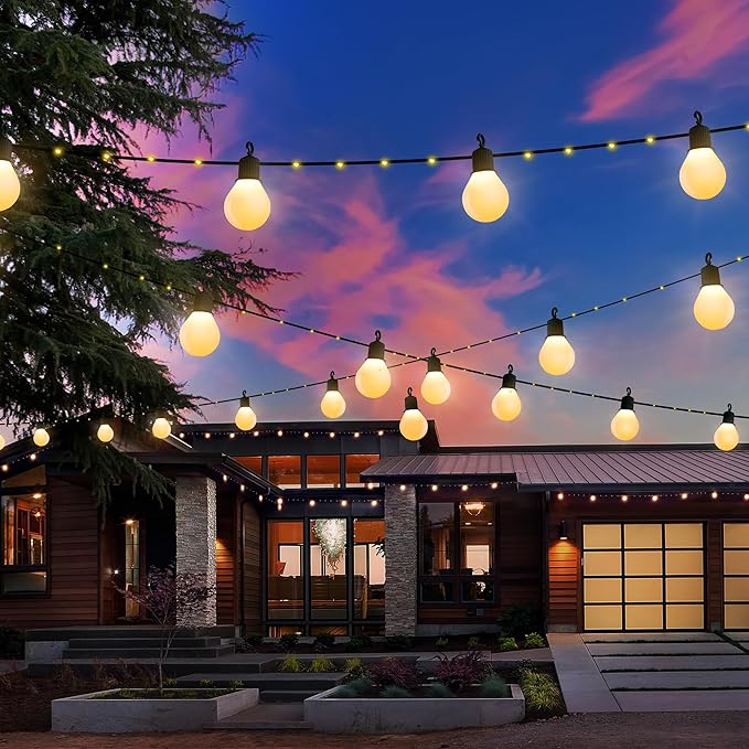 Solar String Lights Outdoor with Remote Waterproof 33 Feet 100 LED Solar Patio Lights USB Rechargeable 8 Light Modes Solar Powered String Lights for Garden Christmas Party Decor