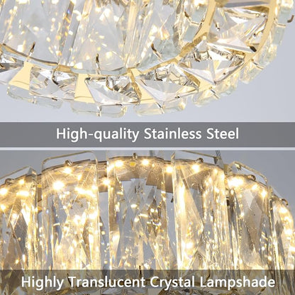 HAIXIANG Modern Crystal Chandelier Dimmable LED 8 Inch Ring Pendant Lights Adjustable Glam Chandeliers Lighting Fixtures for Dining Room Living Room Bedroom Gold Light