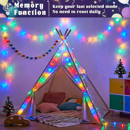 100FT 300 LED Outdoor String Lights, Connectable Christmas Lights Indoor Waterproof with 8 Modes, Plug in Twinkle Fairy Lights Clear Wire for Easter Bedroom Home Wedding Patio Decorations, Multicolor
