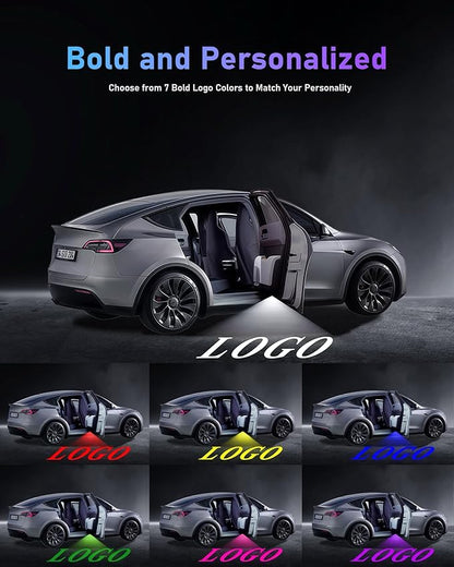 LOWEEY Car Door Lights Logo Projector Compatible with Accessories for Model Y 3 X S, No Fade 4K-HD Puddle Lights Car Welcome Light 3D Laser Ghost Shadow Light (White Logo)