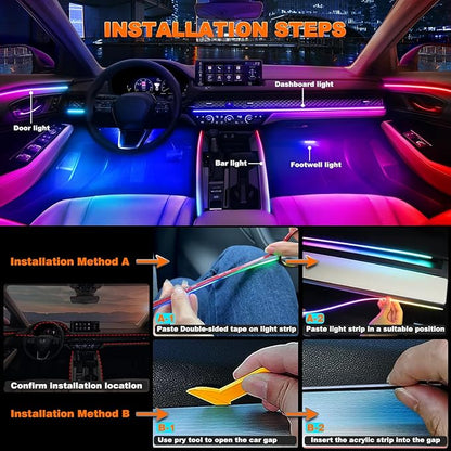 Jushope Car LED Strip Lights, Interior Acrylic LED Lights for Car with Dynamic Rainbow Dream Color Chasing, Ambient Lighting Kits Music Sync (10 in 1(4 * 29.5+43.3+14.5 inches+4 Footwell Lights))
