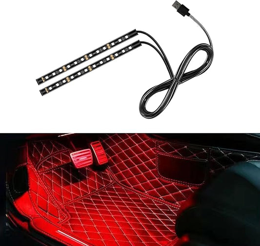 Car LED Strip Light, 24 LED RGB Neon Auto Interior Atmosphere Lights, 12V USB Port Under Dash Ambient Night Light, Universal Decorative Lamp Accessory for Car Truck (Red, USB)