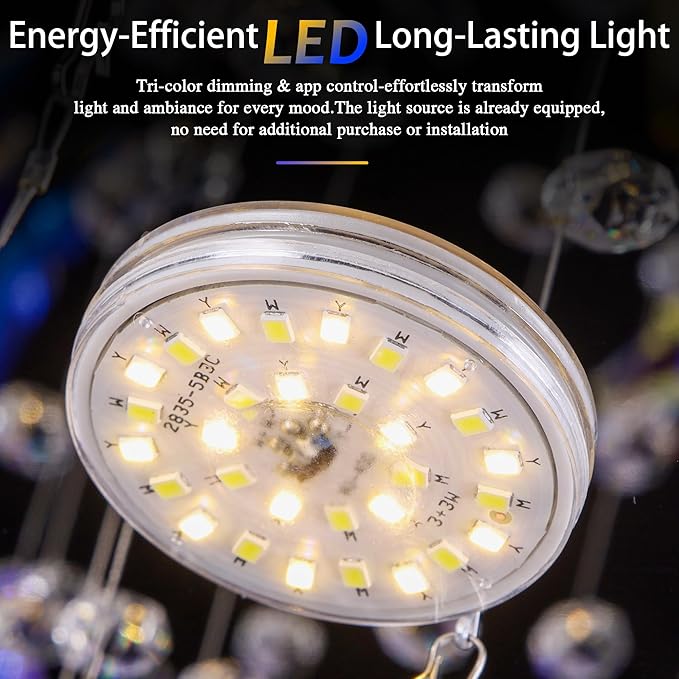 24" Sliver Crystal LED Ceiling Light Fixture with Remote Control,Flush Mount Chandelier with 3-Color Dimmable for Living Room Bedroom Dining Room Hallway - Modern Flower Design