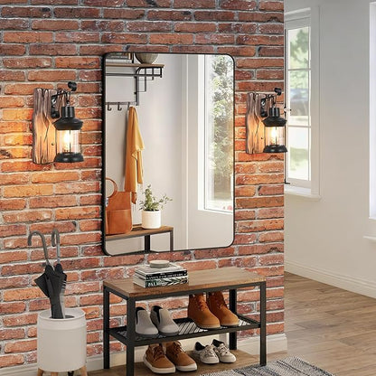 Rustic Wall Light Fixtures Vintage Wall Sconces Sets of 2 Farmhouse Antique Wooden Lamp with Clear Glass Indoor Lighting Black Bedside Sconces Lighting for Bar Cafe Barn Stairs