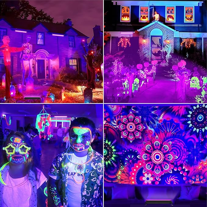 3 Pack 42W LED Black Light Bar, Blacklight Flood Light with Plug & Switch & 5.9ft Power Cord, Each Light Up 24x24ft Area, for Glow Fluorescent Party Bedroom Game Room Body Paint Stage