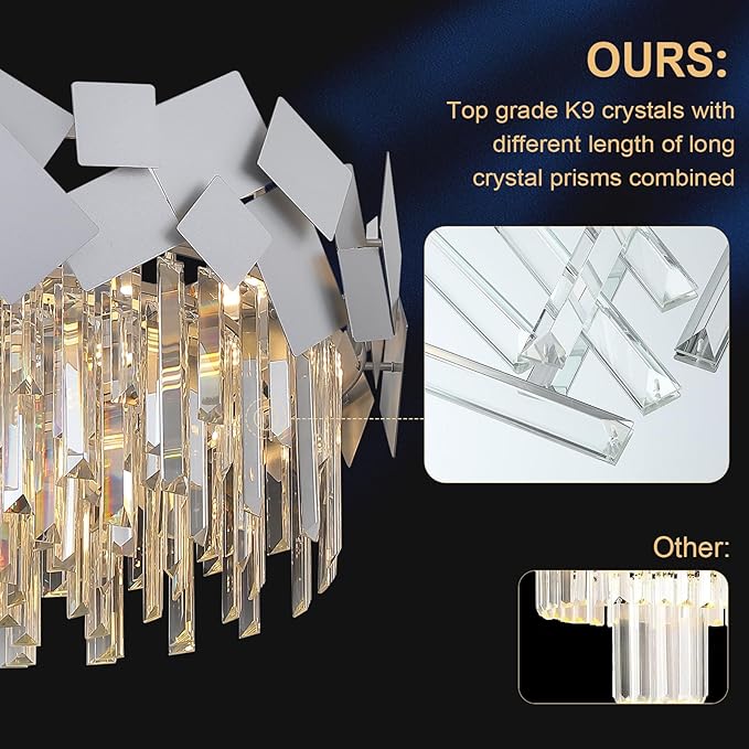 Modern Crystal Chandeliers 24" Silver Crystal Round Chandelier Luxury K9 Crystal Drum Bedroom Chandeliers Kitchen Light Fixture Adjustable Chandelier for Living Room Dining Room Foyer Bedroom
