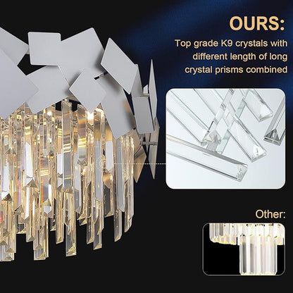 Modern Crystal Chandeliers 24" Silver Crystal Round Chandelier Luxury K9 Crystal Drum Bedroom Chandeliers Kitchen Light Fixture Adjustable Chandelier for Living Room Dining Room Foyer Bedroom