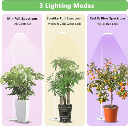 Grow Light for Indoor Plants, Full Spectrum LED Tall Plant Lights with Timer, Standing Floor Growing Lamp, Height Adjustable for Large Plants (White)