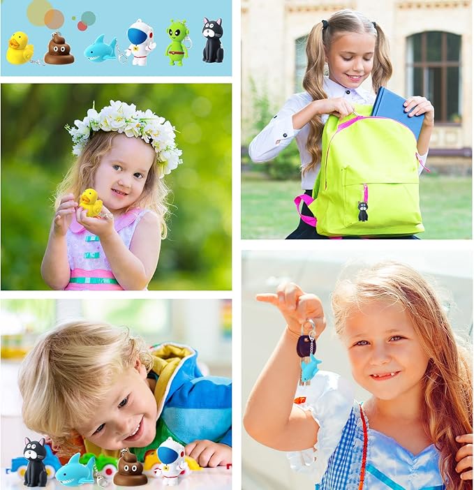 Newtay 6 Pcs Nurse Animal Flashlight Keychain Pediatric Nurse Flashlight LED Cat Alien Lion Frog Animal Pen Badge Reel Light(Lovely)