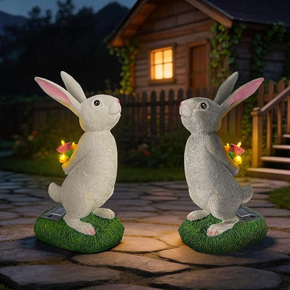 Cute Solar Bunny Garden Statue with Warm LED Flower Lights, Handcrafted Outdoor Rabbit Decor for Patio, Balcony, Yard, Lawn, Ideal Easter, Birthday & Holiday Gifts for Women, Mom