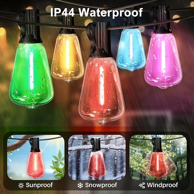 LAMPHOME 2-Pack 26FT ST38 Outdoor String Lights, Multicolor Shatterproof Edison LED Patio Lights, Connectable Waterproof Hanging Lights for Easter, Outside Bistro, Patio & Party Decorations