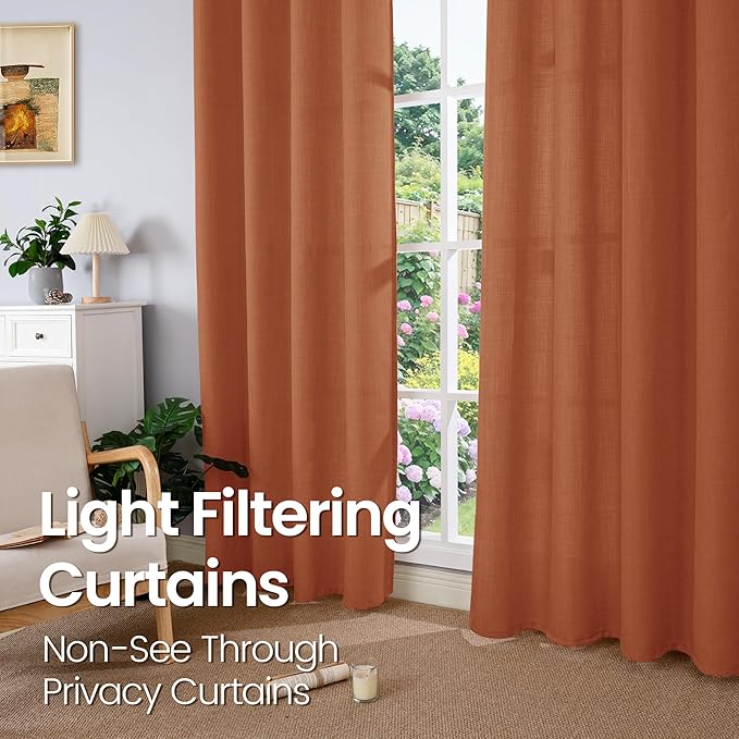 BGment Terracotta Linen Curtains for Living Room 84 Inch Length 2 Panels Set, Burlap Textured Thick Light Filtering Window Drapes for Farmhouse Home Decor, 52 Inch Wide Each Panel