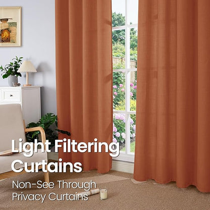 BGment Terracotta Linen Curtains for Living Room 84 Inch Length 2 Panels Set, Burlap Textured Thick Light Filtering Window Drapes for Farmhouse Home Decor, 52 Inch Wide Each Panel