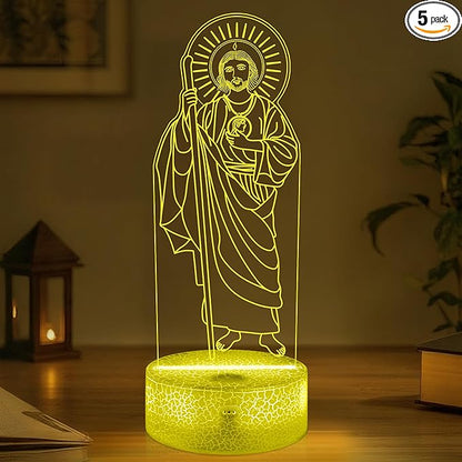 OkiyiD San Judas Tadeo Gifts, 3D San Judas Tadeo Night Light Illusion Lamp with 16 Colors Remote Control, St Jude Religious Prayer Gifts for Women Men Spiritual Decor