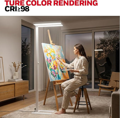 Honeywell 6000LM LED Floor Lamp, 02E Sunturalux Eye-Caring Reading Standing Light, 60W Modern Natural Daylight 4000K Dimmable 77" Tall Floor Lamps for Living Room Kids Study Home Office White