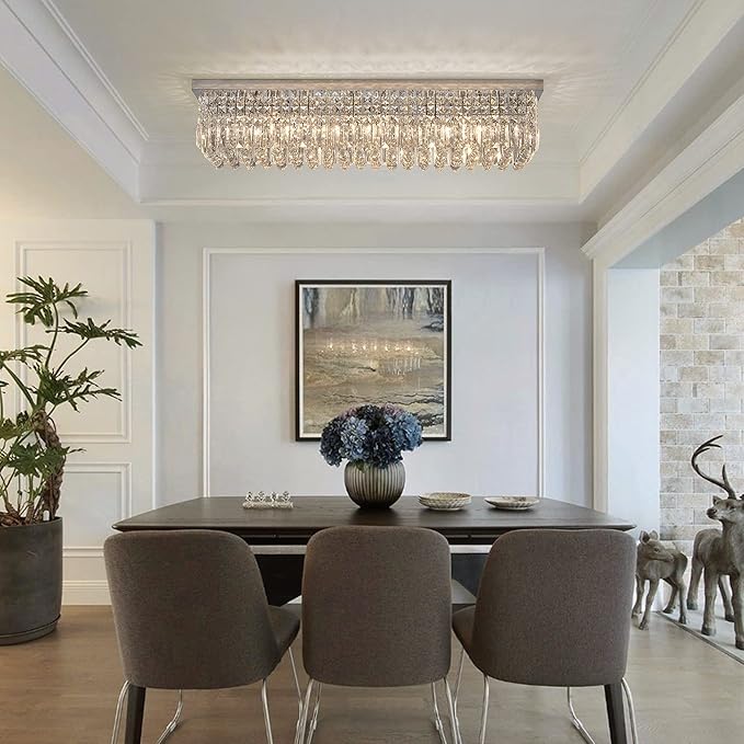 7PM Light for Dining Room, Dining Room Light Fixture, Large Chandeliers for high Ceilings Modern Chandelier Crystals 47.2 Inch