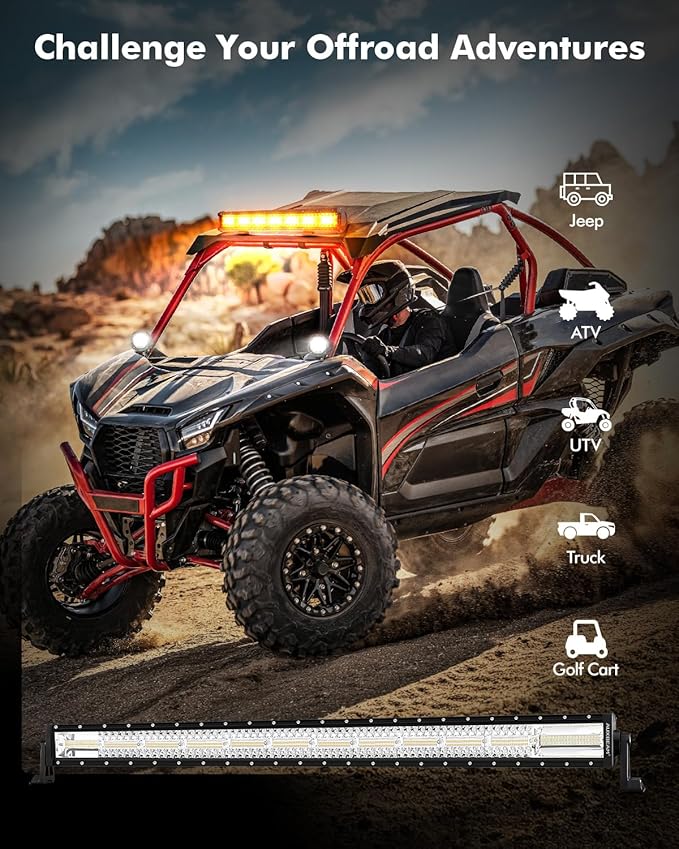 Auxbeam 6 Modes Amber White Series 50 Inch Curved LED Light Bar 288W Strobe Flash Warning Multi-Function Offroad Lighting Spot Flood Combo Driving Fog Lamp for Truck, Jeep, Boat, Car, 4x4