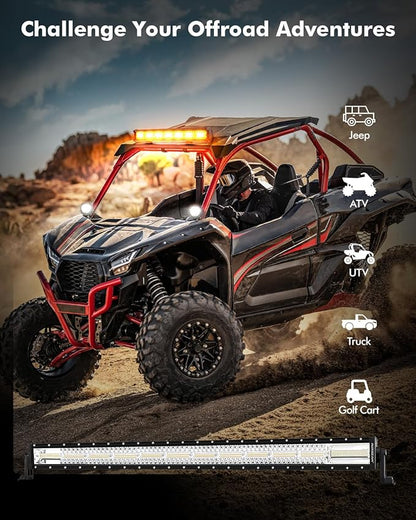 Auxbeam 6 Modes Amber White Series 50 Inch Curved LED Light Bar 288W Strobe Flash Warning Multi-Function Offroad Lighting Spot Flood Combo Driving Fog Lamp for Truck, Jeep, Boat, Car, 4x4