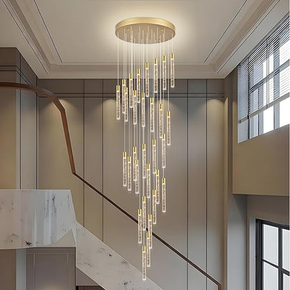 30-Lights Bubble Chandelier for Entryway High Ceiling-196 Height Adjustable Crystal Chandelier,3 Color Temperature Dimmable LED Pendant Light Fixture for Foyer Living Room Staircase,Gold
