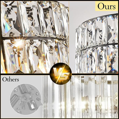 CATINER Black Crystal Chandelier 6-Lights Luxury Crystal Pendant Chandelier 20'' Drum Semi Flush Mount Ceiling Lights for Dining Room Foyer Living Room Bedroom Kitchen