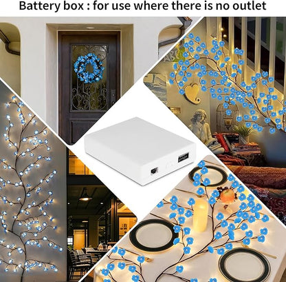 FNHMSL Cherry Enchanted Willow Vine Lights, 4FT 48LED Blue Cherry Blossom Tree Branch Lights for Wall with USB Battery Box,Remote Timer,8 Light Model, Indoor Bedroom Wall Doors Wedding, Christmas