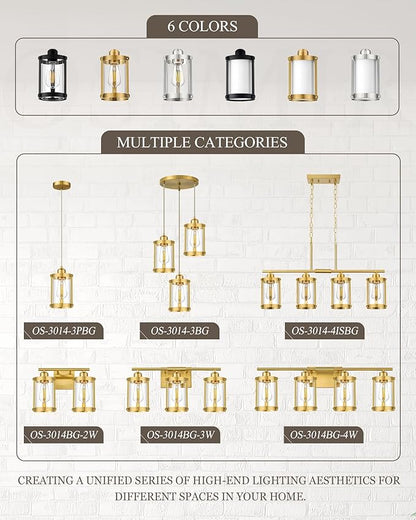 Brushed Gold Pendant Lights Kitchen Island, 1-Light Modern Brass Mini Hanging Light Fixtures with Clear Glass, Farmhouse Kitchen Pendant Lighting Over Island for Sink, OS-3014-1PBG
