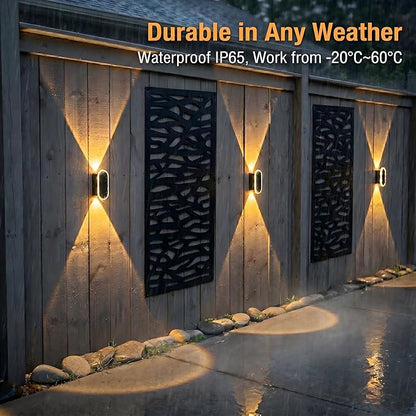 Ellasay Solar Fence Lightsv Backyark: 12-Pack Fence Lights Solar Powered 3 Color Modes - Up & Down LED Waterproof Solar Wall Lights for Outdoor Yard/Porch/Patio/Railing